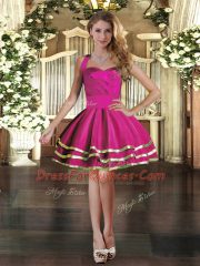 Fuchsia Three Pieces Ruffled Layers Quinceanera Dresses Lace Up Tulle Sleeveless Floor Length