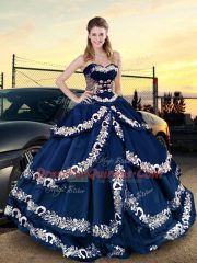 Navy Blue Half Sleeves Satin Lace Up Quinceanera Dresses for Sweet 16 and Quinceanera