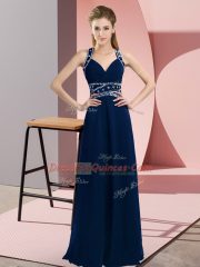 Navy Blue Prom Dresses Prom and Party with Beading Straps Sleeveless Backless
