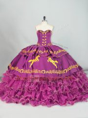 Purple Ball Gown Prom Dress Sweetheart Sleeveless Brush Train Lace Up