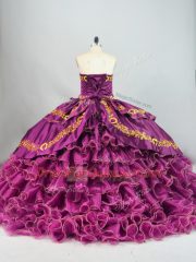 Purple Ball Gown Prom Dress Sweetheart Sleeveless Brush Train Lace Up