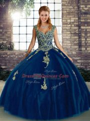 Royal Blue Sleeveless Beading and Appliques Floor Length Quinceanera Gown