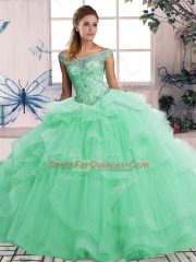 Hot Sale Apple Green Sleeveless Tulle Lace Up Vestidos de Quinceanera for Military Ball and Sweet 16 and Quinceanera