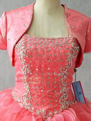 Strapless Sleeveless Organza and Tulle Quince Ball Gowns Beading Lace Up