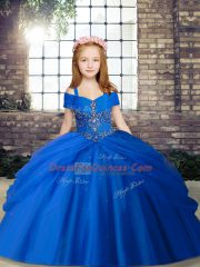 New Arrival Royal Blue Straps Lace Up Beading Little Girls Pageant Dress Sleeveless