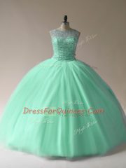 Extravagant Apple Green Sleeveless Beading Floor Length Quinceanera Dress