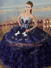 Latest Purple Ball Gown Prom Dress Sweet 16 and Quinceanera with Embroidery and Ruffles Sweetheart Sleeveless Lace Up