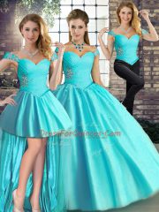 Luxury Aqua Blue Off The Shoulder Lace Up Beading Quinceanera Dress Sleeveless