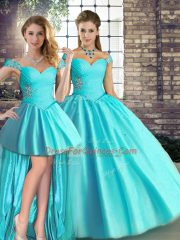 Luxury Aqua Blue Off The Shoulder Lace Up Beading Quinceanera Dress Sleeveless