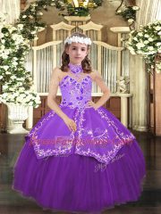 Sleeveless Lace Up Floor Length Embroidery Little Girls Pageant Dress Wholesale