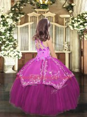 Sleeveless Lace Up Floor Length Embroidery Little Girls Pageant Dress Wholesale