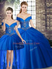 Custom Designed Lace Up Quinceanera Dress Royal Blue for Military Ball and Sweet 16 and Quinceanera with Beading and Pick Ups Brush Train