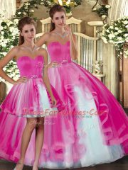 Sweetheart Sleeveless Lace Up Quinceanera Dresses Fuchsia Tulle