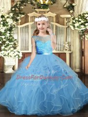 Enchanting Baby Blue Sleeveless Ruffles Floor Length Little Girl Pageant Dress