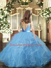 Enchanting Baby Blue Sleeveless Ruffles Floor Length Little Girl Pageant Dress