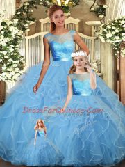 Dramatic Floor Length Ball Gowns Sleeveless Baby Blue Sweet 16 Dress Backless