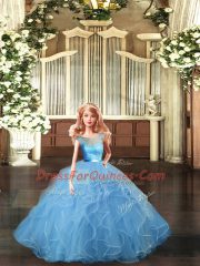 Dramatic Floor Length Ball Gowns Sleeveless Baby Blue Sweet 16 Dress Backless
