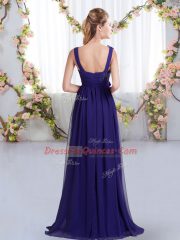 Empire Quinceanera Court Dresses Olive Green Straps Chiffon Sleeveless Floor Length Zipper