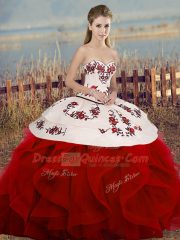 Sleeveless Lace Up Floor Length Embroidery and Ruffles and Bowknot Quinceanera Gown