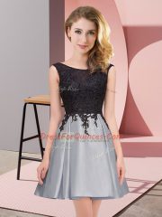 Satin Scoop Sleeveless Zipper Lace Quinceanera Court of Honor Dress in Grey