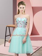 Ideal Tulle Sweetheart Sleeveless Lace Up Appliques Quinceanera Court of Honor Dress in Apple Green