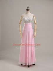 Floor Length Column/Sheath Sleeveless Baby Pink Prom Party Dress Side Zipper