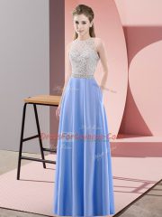 Smart Blue Backless Prom Dresses Beading Sleeveless Floor Length