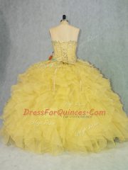 Yellow Sleeveless Organza Lace Up Quinceanera Dress for Sweet 16 and Quinceanera