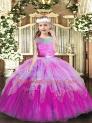 Sleeveless Floor Length Lace and Ruffles Lace Up Little Girl Pageant Gowns with Multi-color