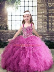 Lilac Straps Neckline Beading Child Pageant Dress Sleeveless Zipper