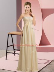 Trendy Champagne Sleeveless Floor Length Beading and Ruching Lace Up Prom Evening Gown