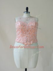 Fashionable Scoop Sleeveless Lace Up 15th Birthday Dress Peach Tulle