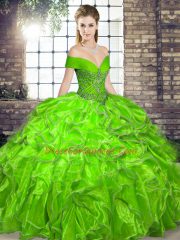Clearance Off The Shoulder Sleeveless Organza Quinceanera Gowns Beading and Ruffles Lace Up