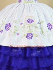 White And Purple Cap Sleeves Satin and Organza Lace Up Sweet 16 Dress for Sweet 16 and Quinceanera