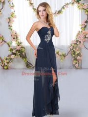 Custom Designed Chiffon Sleeveless Floor Length Quinceanera Court Dresses and Beading and Ruffles