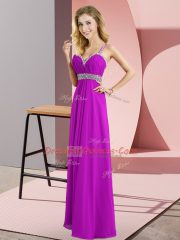 Cheap Empire Homecoming Dress Purple Straps Chiffon Sleeveless Floor Length Criss Cross