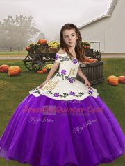 Eggplant Purple Lace Up Little Girls Pageant Dress Embroidery Sleeveless