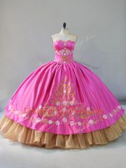 Fantastic Floor Length Rose Pink Quinceanera Dress Sweetheart Sleeveless Lace Up