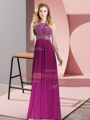 Elegant Floor Length Fuchsia Evening Dress Scoop Sleeveless Backless