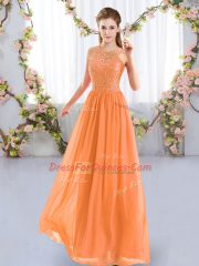 Orange Scoop Zipper Lace Dama Dress for Quinceanera Sleeveless