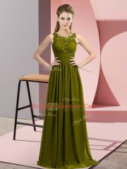 Cute Olive Green Chiffon Zipper Dama Dress Sleeveless Floor Length Beading and Appliques