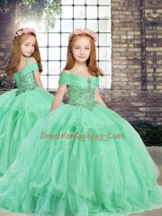 Straps Sleeveless Tulle Kids Pageant Dress Beading and Ruffles Lace Up