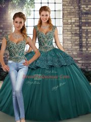 Fashionable Sleeveless Lace Up Floor Length Beading and Appliques Quince Ball Gowns