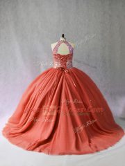 Red Ball Gowns Beading 15 Quinceanera Dress Lace Up Tulle Sleeveless
