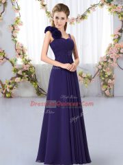 Noble Straps Sleeveless Chiffon Quinceanera Court of Honor Dress Hand Made Flower Lace Up