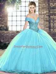 Off The Shoulder Sleeveless Organza Sweet 16 Dress Beading Brush Train Lace Up