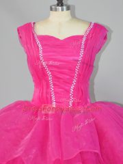 High End Hot Pink Quinceanera Gowns Sweet 16 and Quinceanera with Beading Straps Sleeveless Lace Up