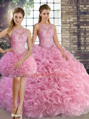 Great Fabric With Rolling Flowers Sleeveless Floor Length 15th Birthday Dress and Beading