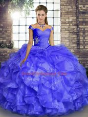 Lavender Sleeveless Organza Lace Up Quince Ball Gowns for Military Ball and Sweet 16 and Quinceanera