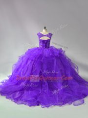 Ball Gowns Sleeveless Purple Quinceanera Dress Brush Train Lace Up